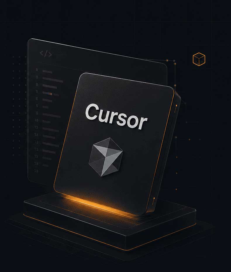 نشان سه‌بعدی Cursor روی پایه با نور گرم